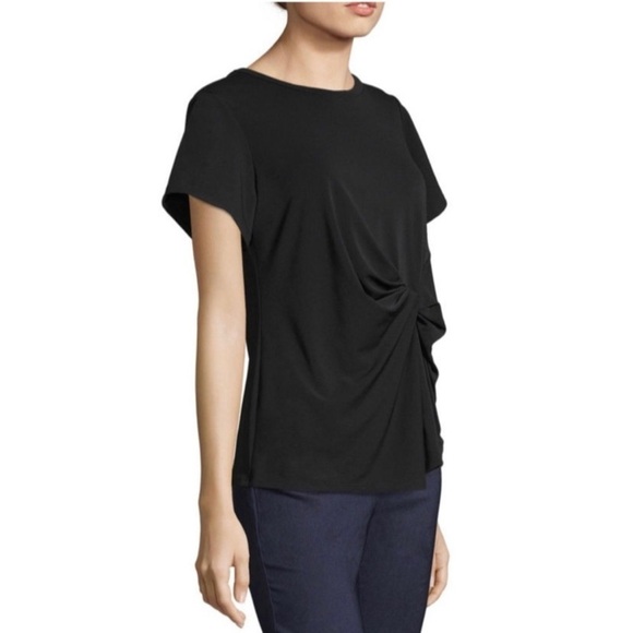 Worthington Black Front-Knot Short Sleeve Stretchy Top Size XL - Picture 2 of 5